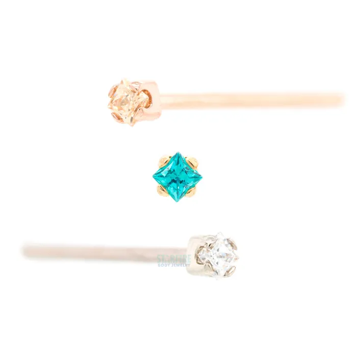 Anatometal Earrings PrincessCut BrilliantCut Gem Nostril Screw in Gold