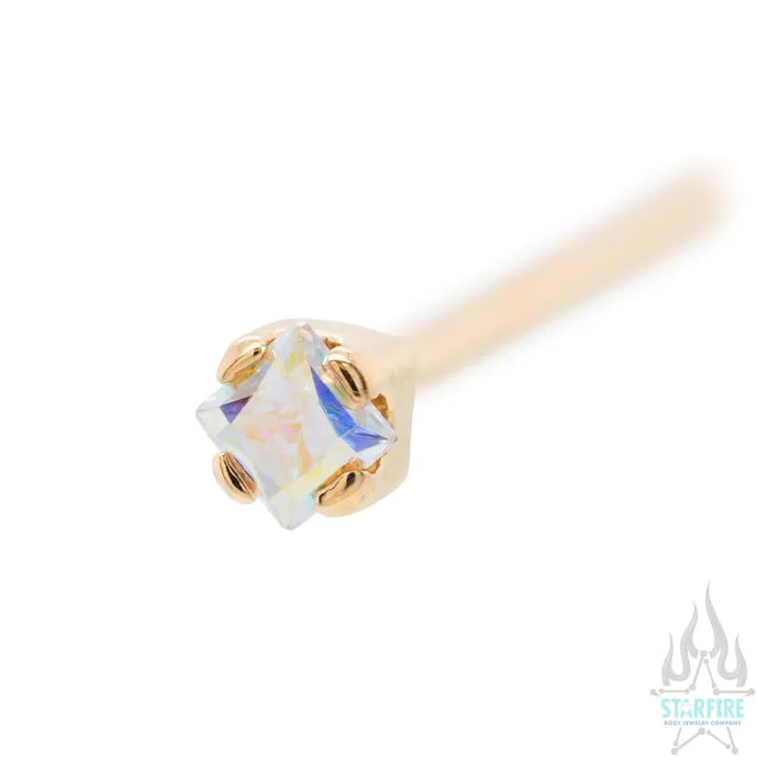 Anatometal Earrings PrincessCut BrilliantCut Gem Nostril Screw in Gold