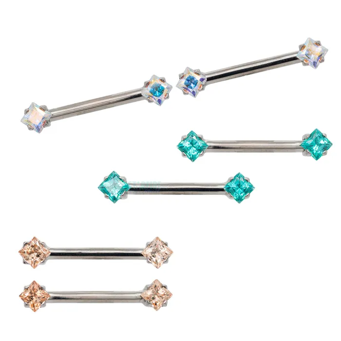 Anatometal Earrings threadless PrincessCut BrilliantCut Gems SideSet Nipple Barbells in Prongs 12 pair