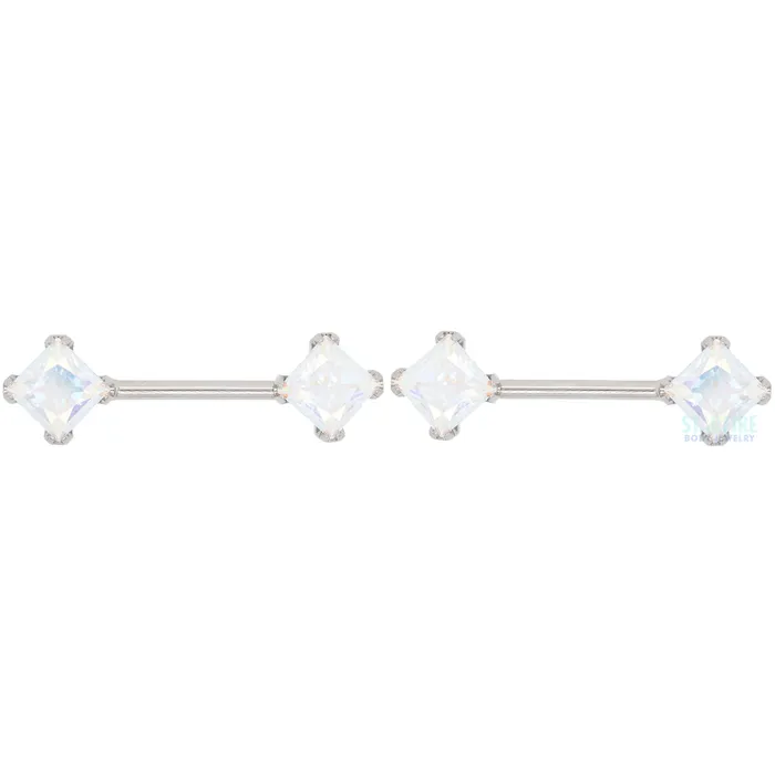 Anatometal Earrings threadless PrincessCut BrilliantCut Gems SideSet Nipple Barbells in Prongs 12 pair