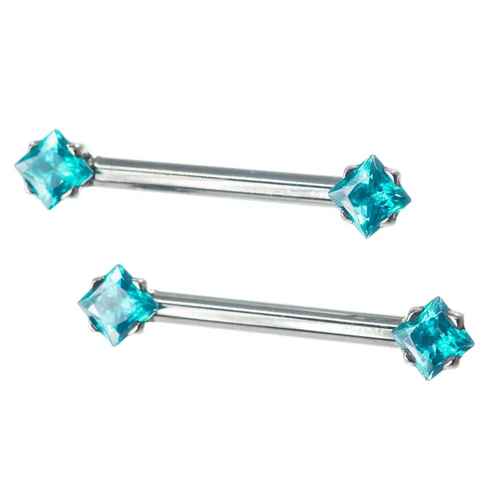Anatometal Earrings threadless PrincessCut BrilliantCut Gems SideSet Nipple Barbells in Prongs 12 pair