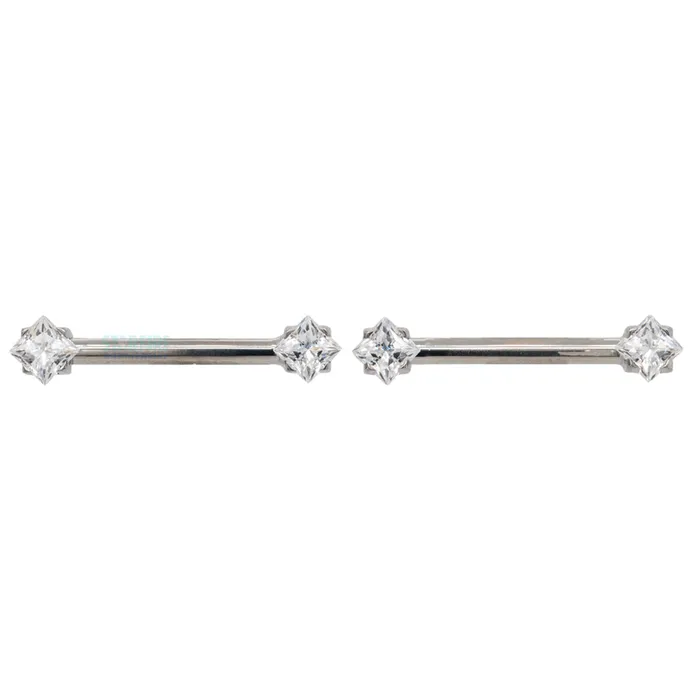 Anatometal Earrings threadless PrincessCut BrilliantCut Gems SideSet Nipple Barbells in Prongs 12 pair