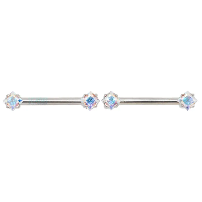 Anatometal Earrings threadless PrincessCut BrilliantCut Gems SideSet Nipple Barbells in Prongs 12 pair