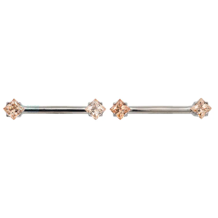 Anatometal Earrings threadless PrincessCut BrilliantCut Gems SideSet Nipple Barbells in Prongs 12 pair