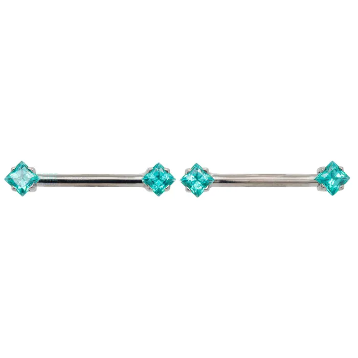 Anatometal Earrings threadless PrincessCut BrilliantCut Gems SideSet Nipple Barbells in Prongs 12 pair