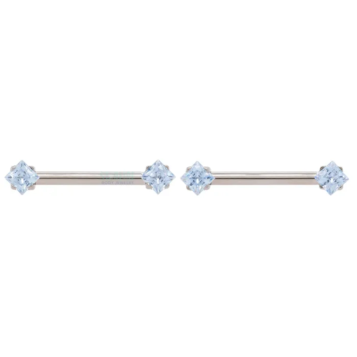 Anatometal Earrings threadless PrincessCut BrilliantCut Gems SideSet Nipple Barbells in Prongs 12 pair