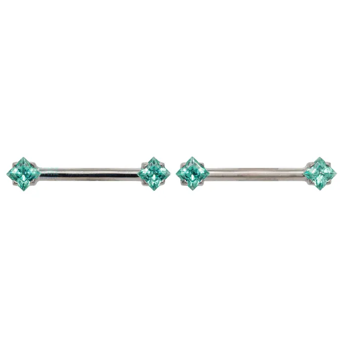 Anatometal Earrings threadless PrincessCut BrilliantCut Gems SideSet Nipple Barbells in Prongs 12 pair