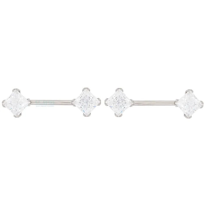 Anatometal Earrings threadless PrincessCut BrilliantCut Gems SideSet Nipple Barbells in Prongs 12 pair