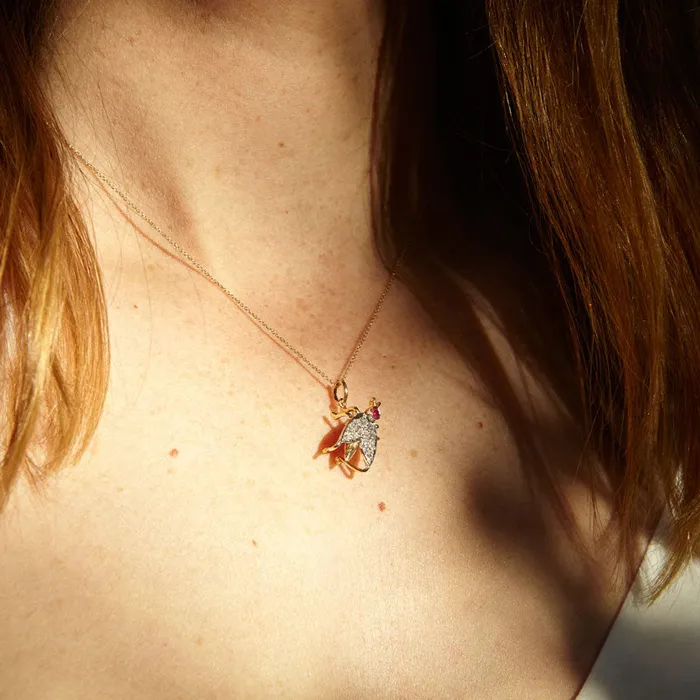 Antique Earrings Edwardian Diamond And Ruby Bug 14k Gold Charm