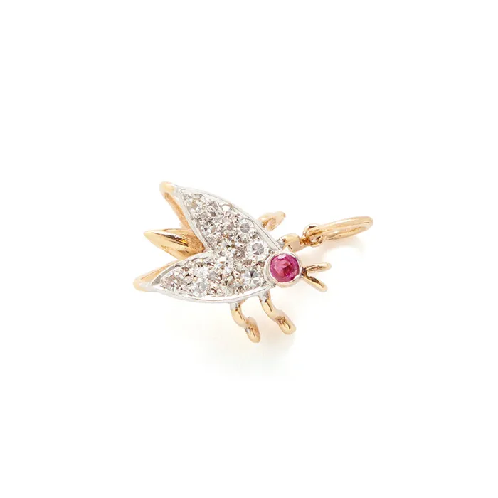Antique Earrings Edwardian Diamond And Ruby Bug 14k Gold Charm