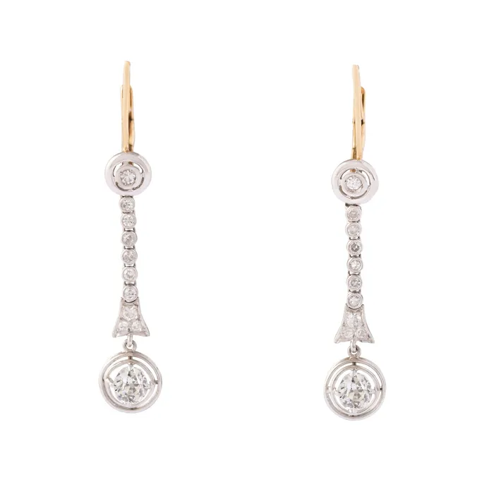 Antique Edwardian Old Mine Cut Diamond 18k Gold and Platinum Earrings Earrings
