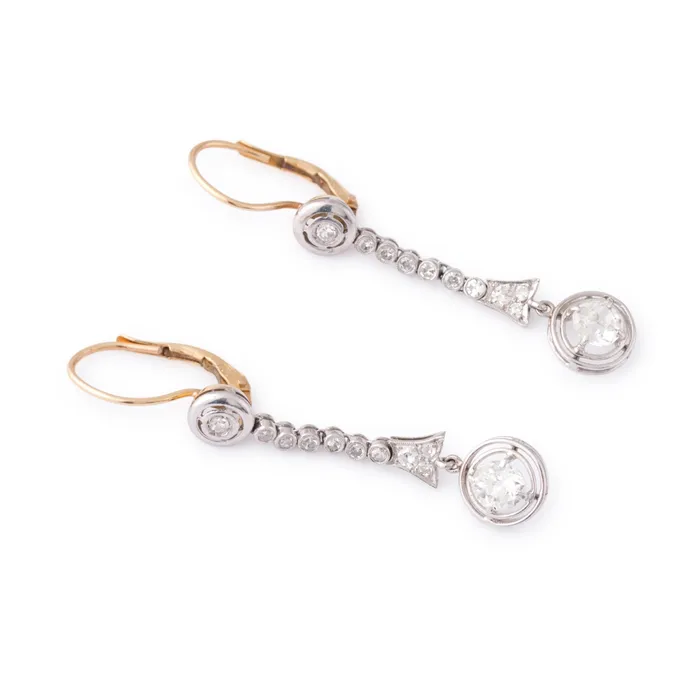 Antique Edwardian Old Mine Cut Diamond 18k Gold and Platinum Earrings Earrings