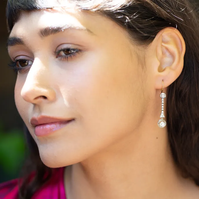 Antique Edwardian Old Mine Cut Diamond 18k Gold and Platinum Earrings Earrings
