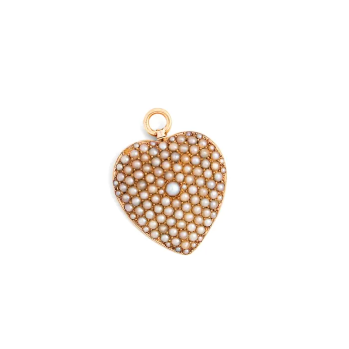 Antique Necklaces Victorian Pearl and 14K Gold Heart Pendant