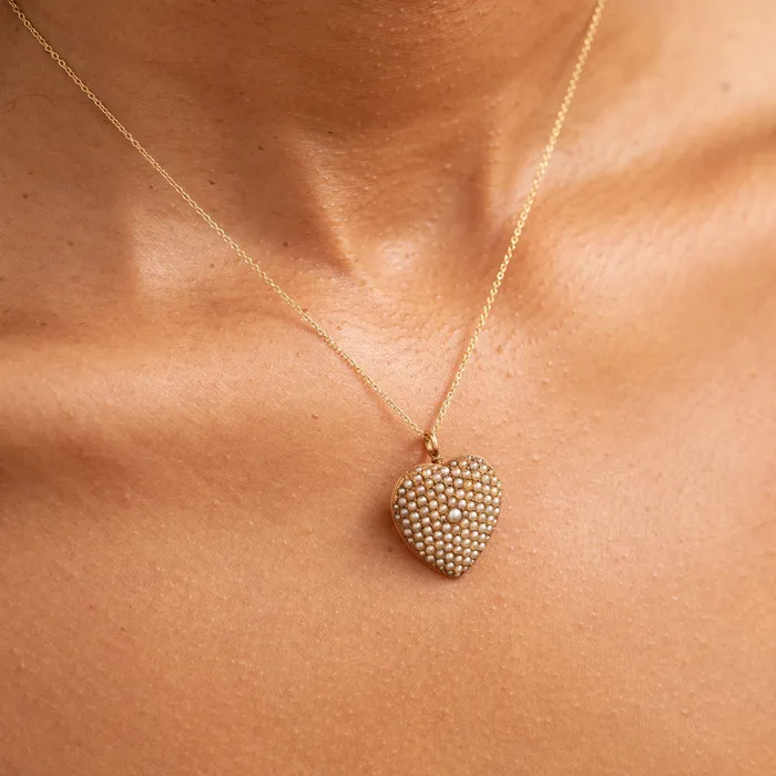 Antique Necklaces Victorian Pearl and 14K Gold Heart Pendant