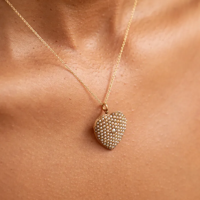 Antique Necklaces Victorian Pearl and 14K Gold Heart Pendant
