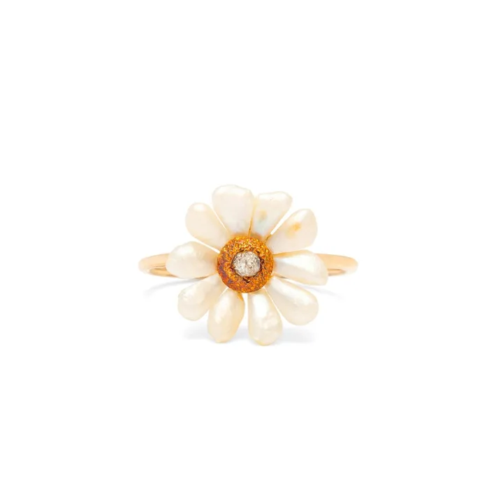 Antique Pearl Diamond and 14K Gold Flower Ring Rings