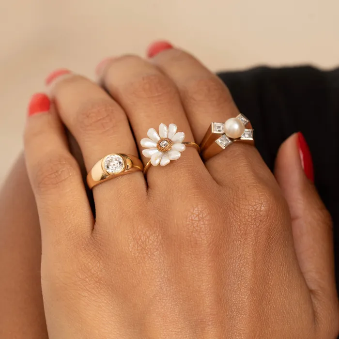 Antique Pearl Diamond and 14K Gold Flower Ring Rings