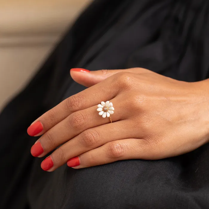 Antique Pearl Diamond and 14K Gold Flower Ring Rings