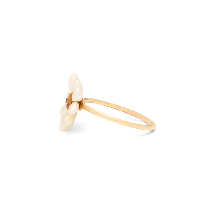 Antique Pearl Diamond and 14K Gold Flower Ring Rings