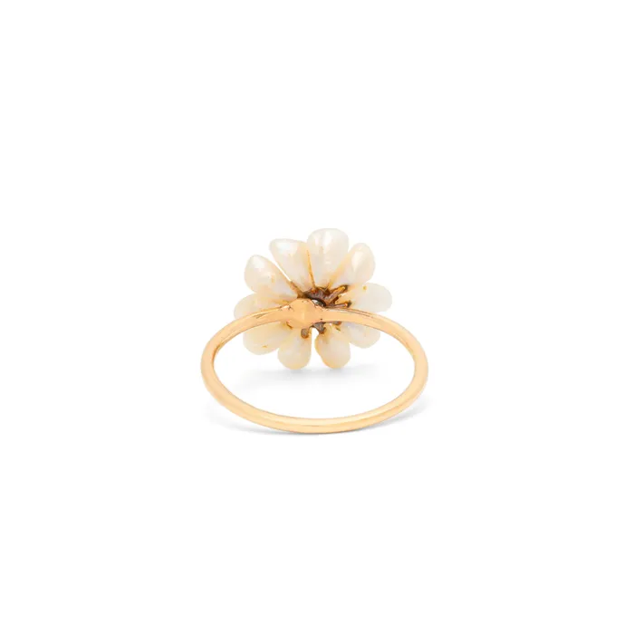 Antique Pearl Diamond and 14K Gold Flower Ring Rings