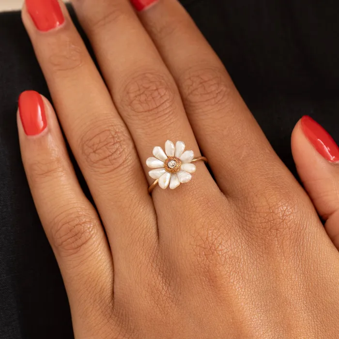 Antique Pearl Diamond and 14K Gold Flower Ring Rings