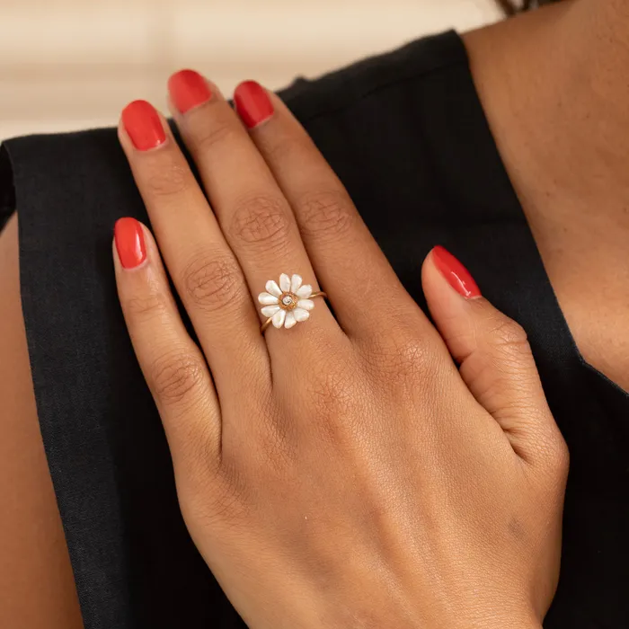 Antique Pearl Diamond and 14K Gold Flower Ring Rings