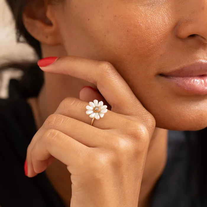 Antique Pearl Diamond and 14K Gold Flower Ring Rings