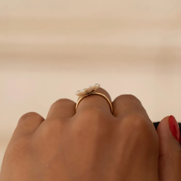 Antique Pearl Diamond and 14K Gold Flower Ring Rings