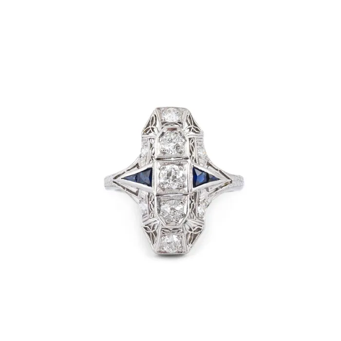 Antique Rings Art Deco Diamond Sapphire And Platinum Ring