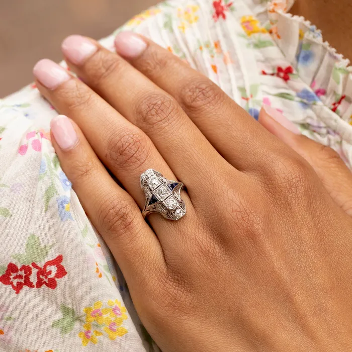 Antique Rings Art Deco Diamond Sapphire And Platinum Ring