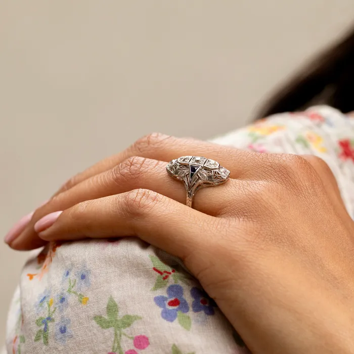 Antique Rings Art Deco Diamond Sapphire And Platinum Ring