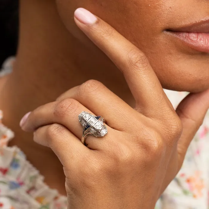 Antique Rings Art Deco Diamond Sapphire And Platinum Ring