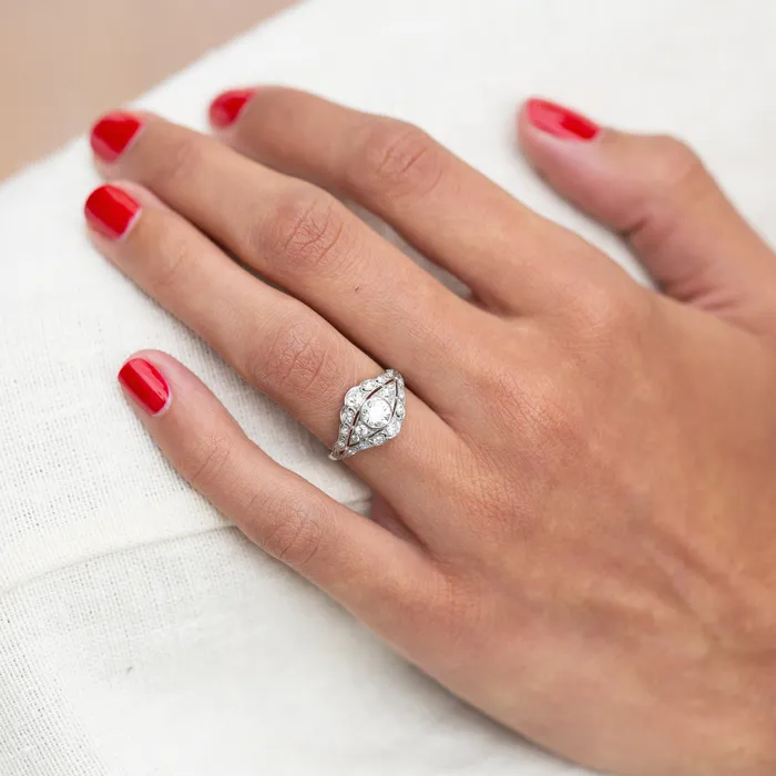 Antique Rings Edwardian Eye Old European Cut Diamond and Platinum Ring