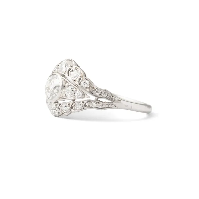 Antique Rings Edwardian Eye Old European Cut Diamond and Platinum Ring