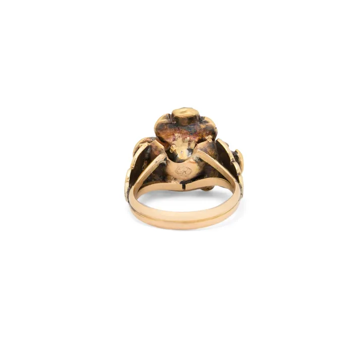 Antique Rings Victorian Rose Cut Diamond 14k Gold And Silver Floral Ring