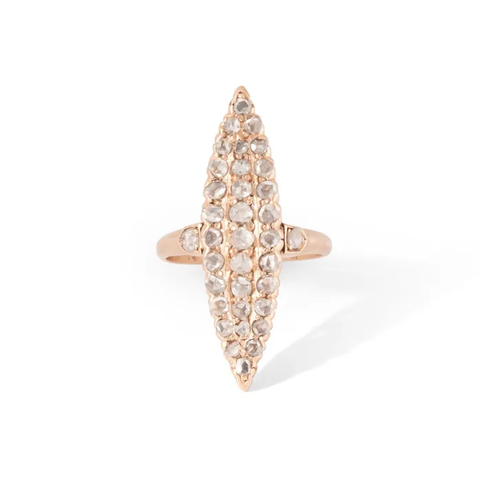 Antique Rings Victorian Rose Cut Diamond and 10k Rose Gold Navette Ring