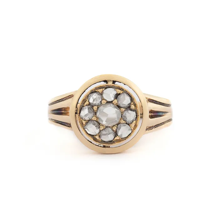 Antique Rings Victorian Rose Cut Diamond Cluster 14k Gold Ring