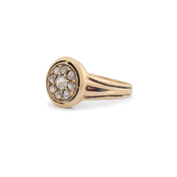 Antique Rings Victorian Rose Cut Diamond Cluster 14k Gold Ring