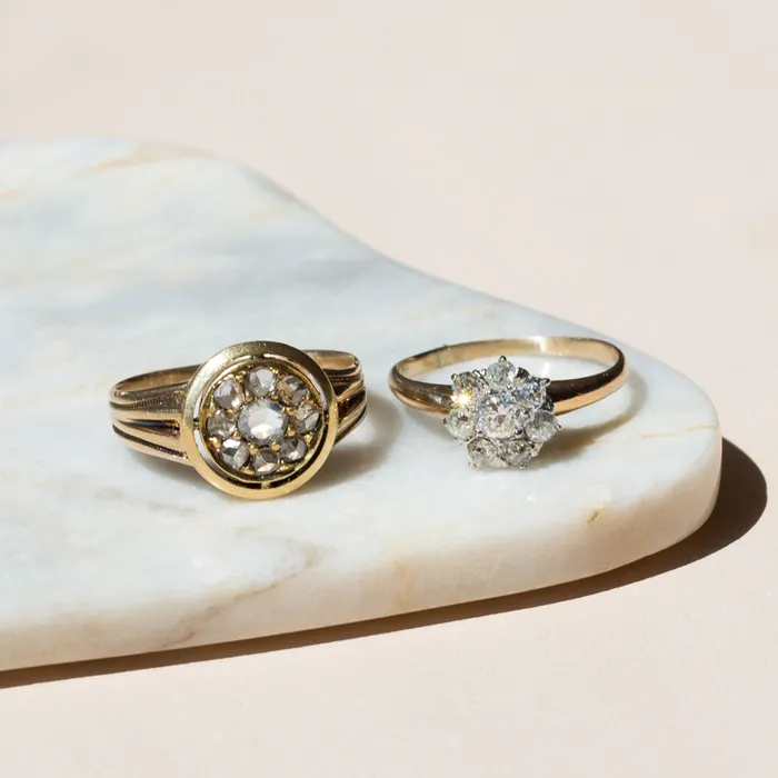 Antique Rings Victorian Rose Cut Diamond Cluster 14k Gold Ring