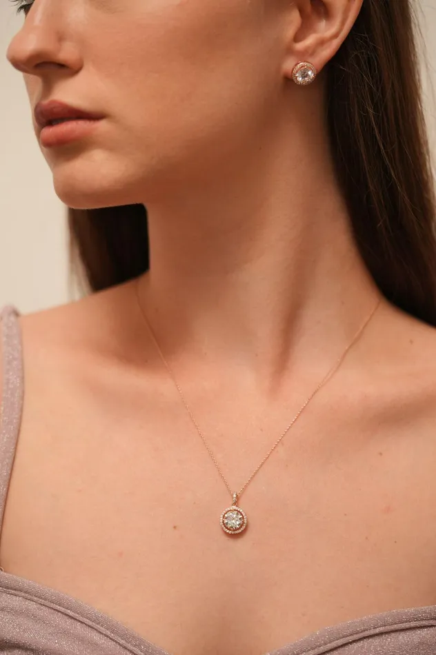 Attrangi 3 Carat Round Diamond Solitaire Chain with 2 Carat Earrings Earrings Attrangi 3 Carat Round Diamond Solitaire Chain with 2 Carat Earrings Earrings