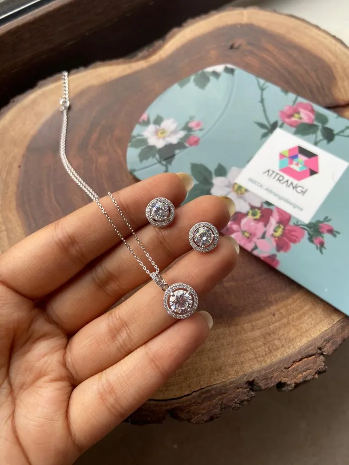 Attrangi 3 Carat Round Diamond Solitaire Chain with 2 Carat Earrings Earrings Attrangi 3 Carat Round Diamond Solitaire Chain with 2 Carat Earrings Earrings