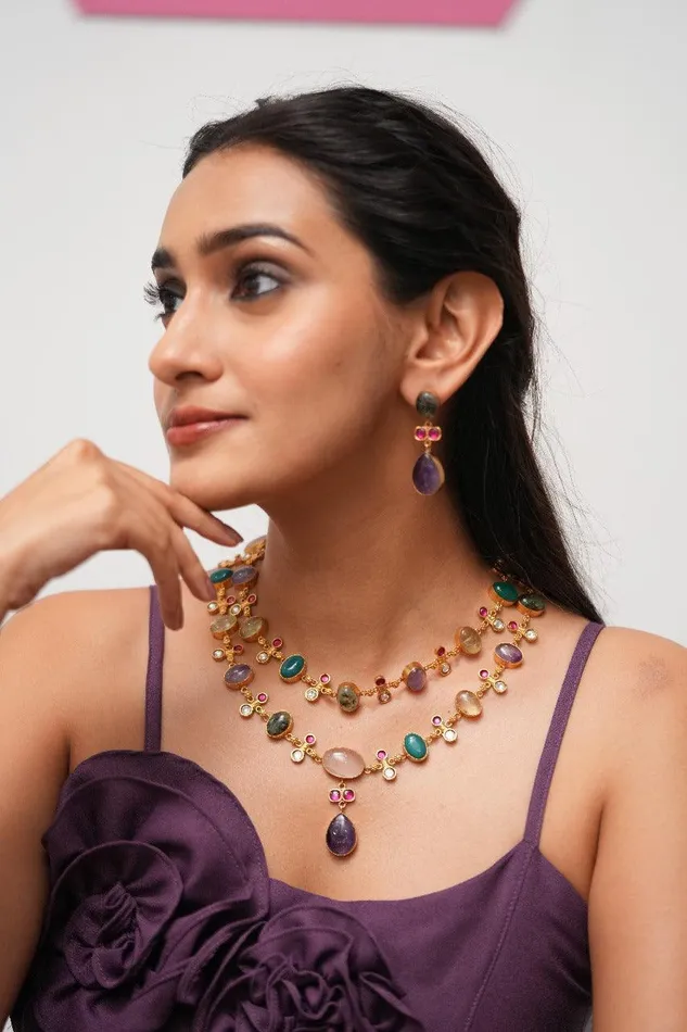 Attrangi Earrings Pastel Dilemma Double Layer Polki Indo Western Set