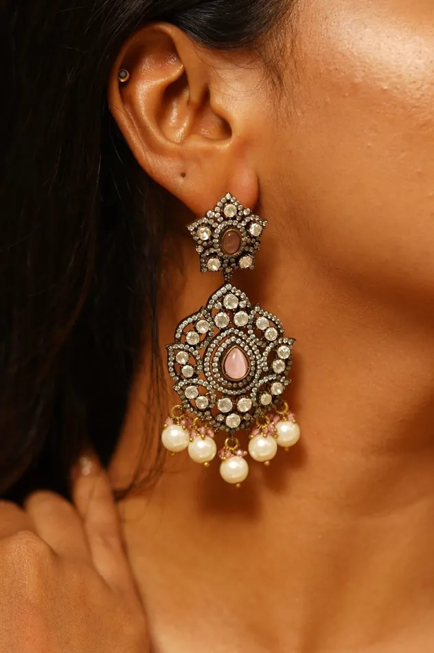 attrangi Earrings Sonakshi Uncut diamond Long earrings Victorian Polish