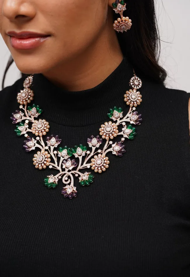 attrangi Necklaces Marina Diamond Necklace Set With Beads LaLa Land Collection