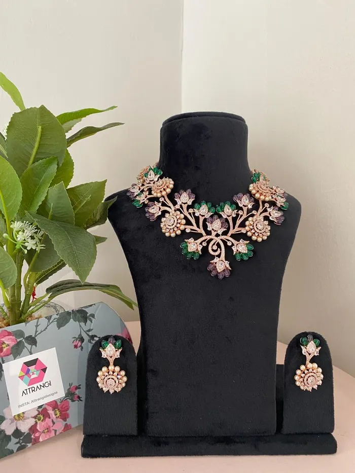 attrangi Necklaces Marina Diamond Necklace Set With Beads LaLa Land Collection