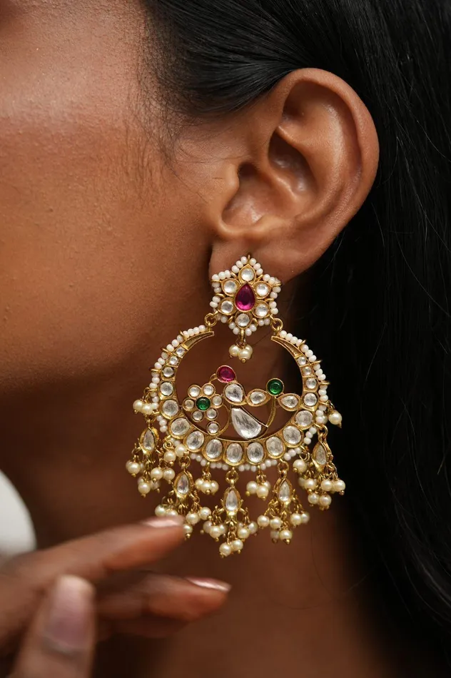 Attrangi PreStyled Sets PanchiPhool Polki chandbalis Dull Gold Polish
