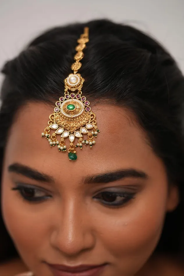 Attrangi PreStyled Sets Tota Pari Gold Contemporary Maangtika