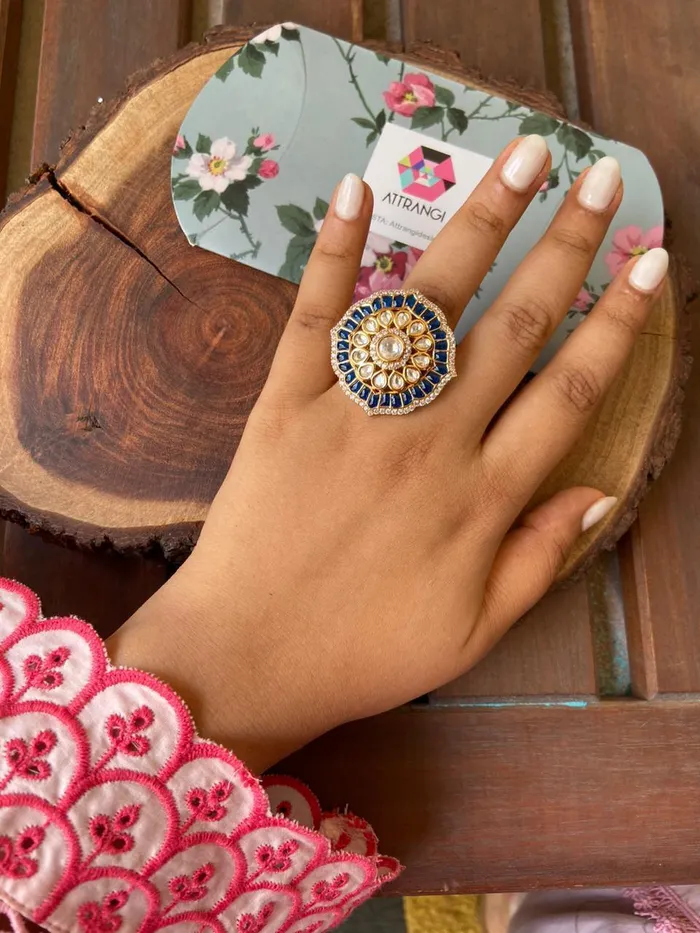Attrangi Rings Leela Polki Meenakari Indian Ring