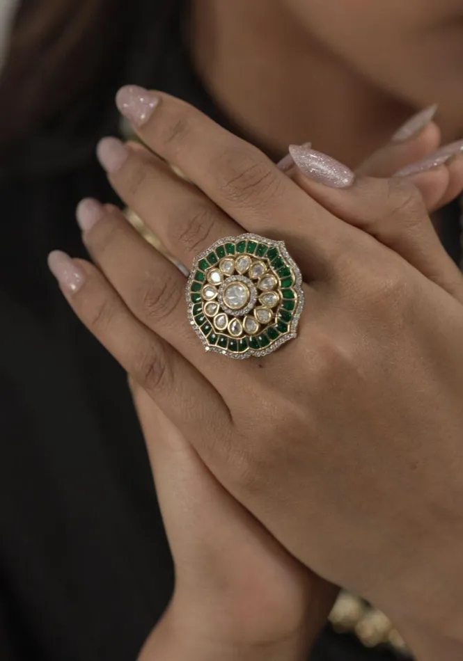 Attrangi Rings Leela Polki Meenakari Indian Ring